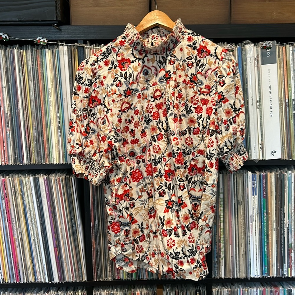 Loft Petite Short Sleeve Floral Blouse Larg